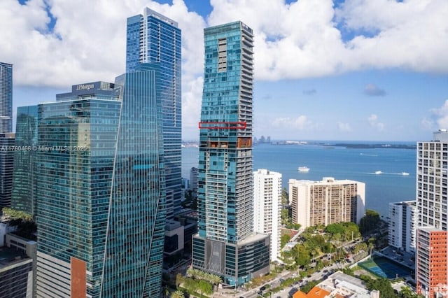 property's view of city featuring a water view