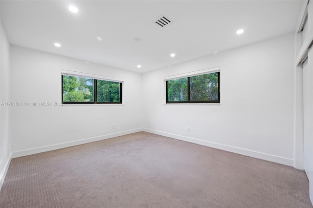 spare room with visible vents, a healthy amount of sunlight, and carpet