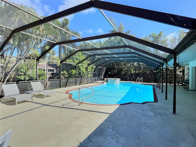 outdoor pool featuring a patio and a lanai