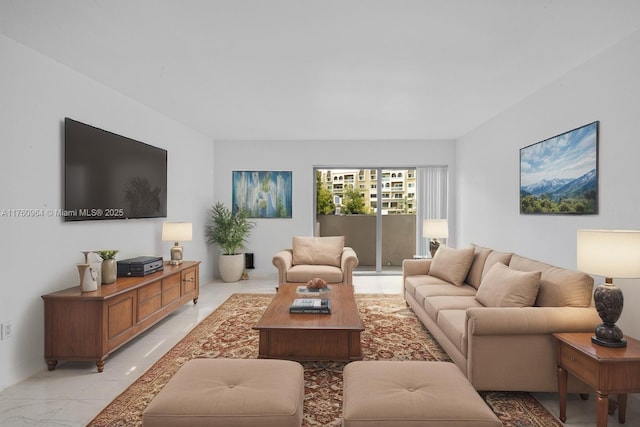 living room with marble finish floor