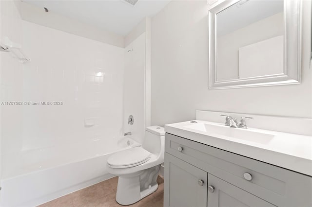 full bath with vanity, tile patterned floors, toilet, and tub / shower combination