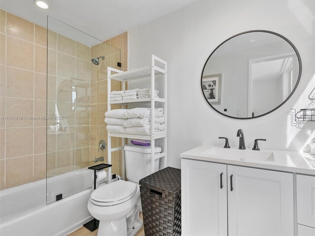 10350 W Bay Harbor Dr Unit 4H, Bay Harbor Islands, FL 33154 - bathroom with enclosed tub / shower combo, toilet, vanity, and recessed lighting
