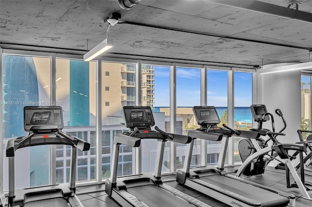 exercise room with expansive windows