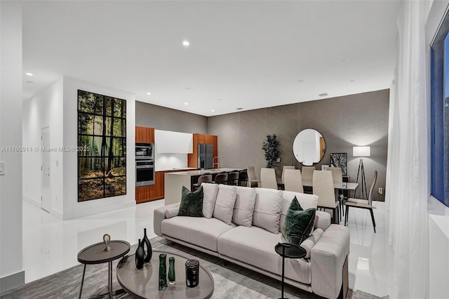 living room featuring recessed lighting