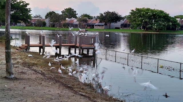 view of dock featuring a water view