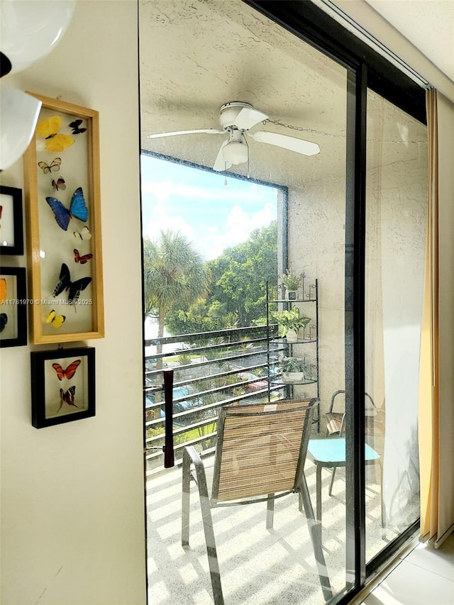 balcony with a ceiling fan