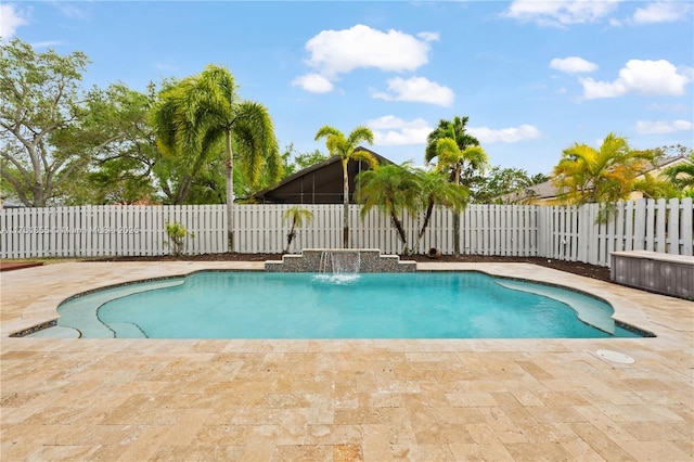 view of pool featuring a patio area, a fenced in pool, and a fenced backyard