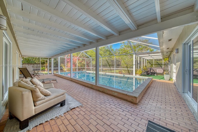 13700 SW 74th Ct, Palmetto Bay, FL 33158 - outdoor pool with a patio and a lanai