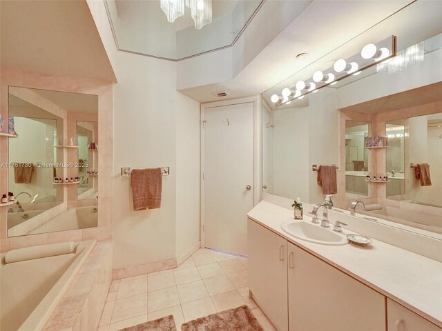 1000 W Island Blvd Unit 2606, Aventura, FL 33160 - full bathroom with a bath, vanity, tile patterned flooring, and a chandelier