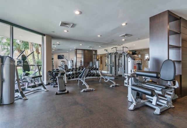 1000 W Island Blvd Unit 2606, Aventura, FL 33160 - exercise room with floor to ceiling windows and recessed lighting