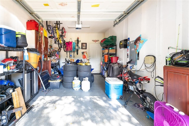 garage with a garage door opener