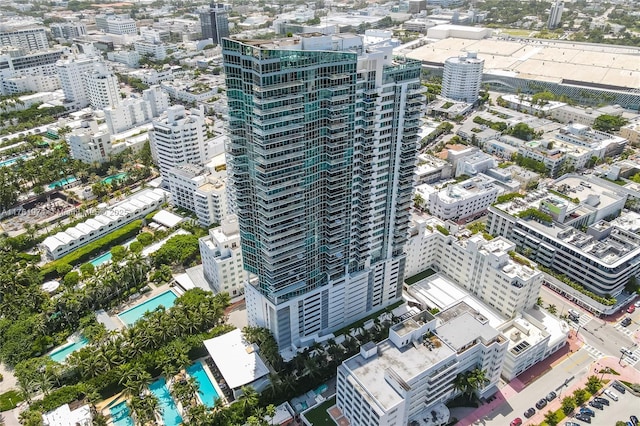 drone / aerial view with a city view