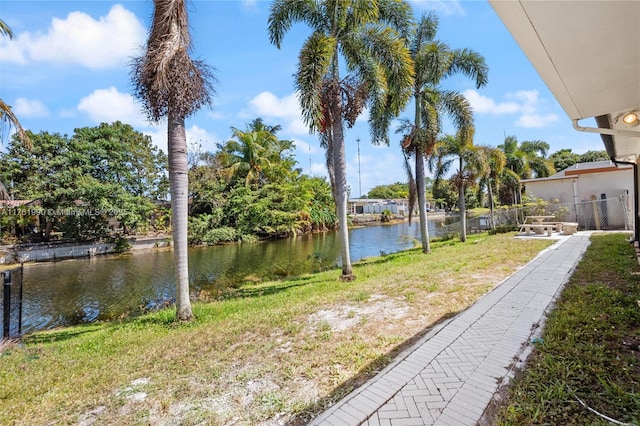 view of yard with a water view