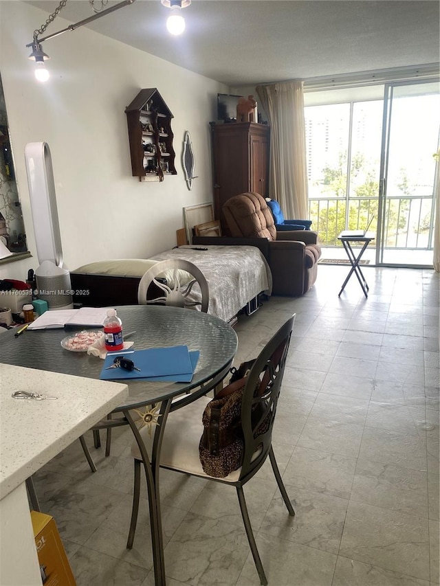 bedroom featuring a wall of windows and access to exterior