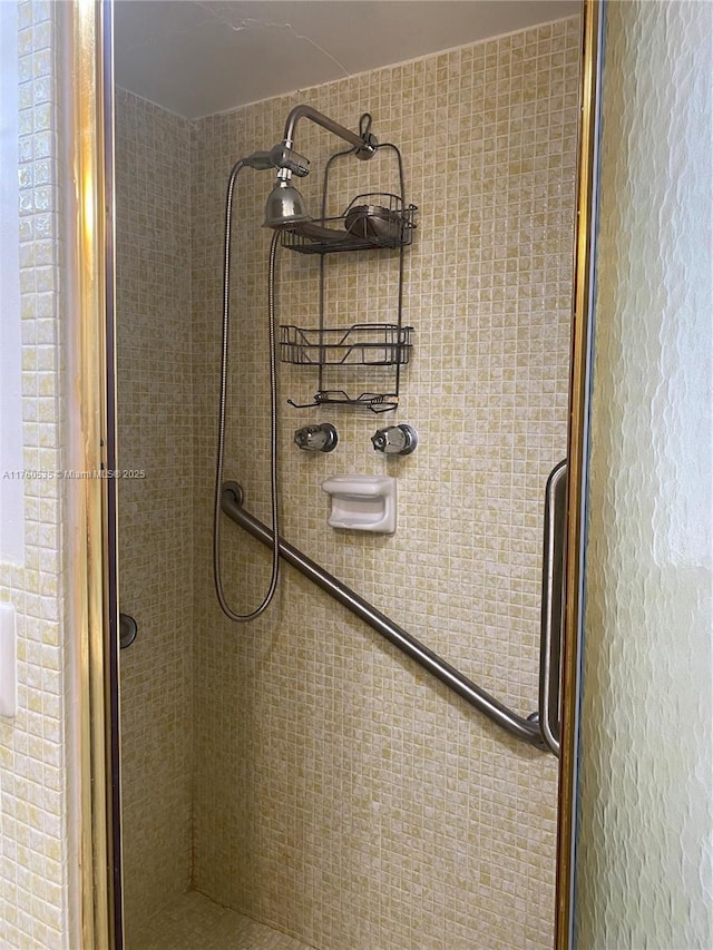 interior space with a stall shower