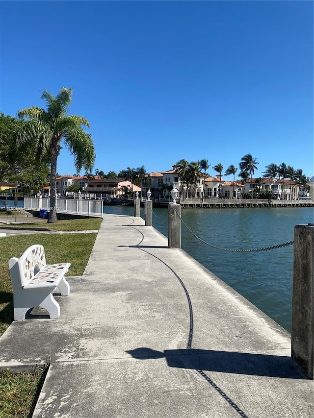 view of dock with a water view