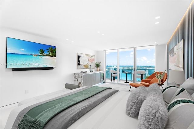 3301 NE 183rd St Unit Ph04, Aventura, FL 33160 - bedroom with access to outside, a wall of windows, and recessed lighting