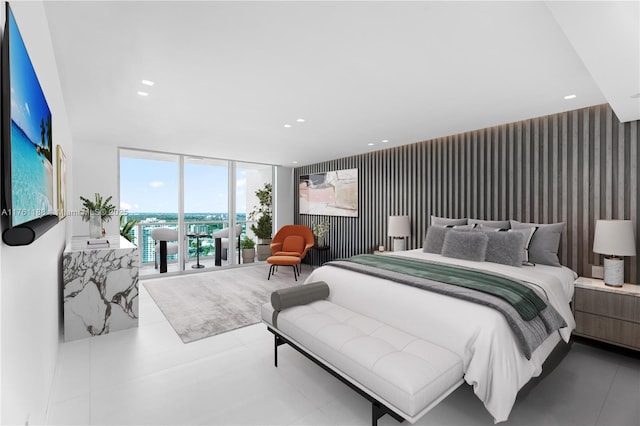 3301 NE 183rd St Unit Ph04, Aventura, FL 33160 - bedroom with a wall of windows, wallpapered walls, and an accent wall