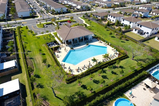 bird's eye view with a residential view