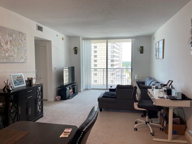 9066 SW 73rd Ct Unit 1002, Miami, FL 33156 - office space with light carpet, a wall of windows, and a textured ceiling