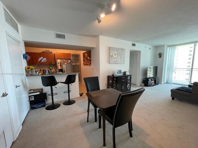 9066 SW 73rd Ct Unit 1002, Miami, FL 33156 - dining room featuring light carpet, a textured ceiling, and track lighting