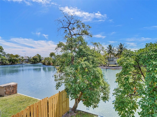 property view of water with fence