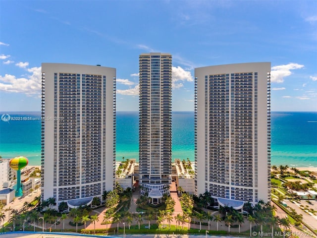 exterior space with a water view