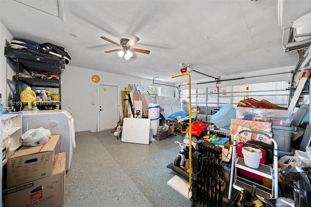 garage featuring ceiling fan