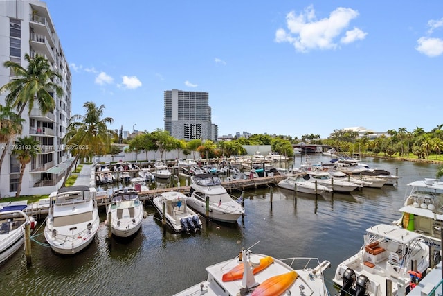 view of dock with a water view