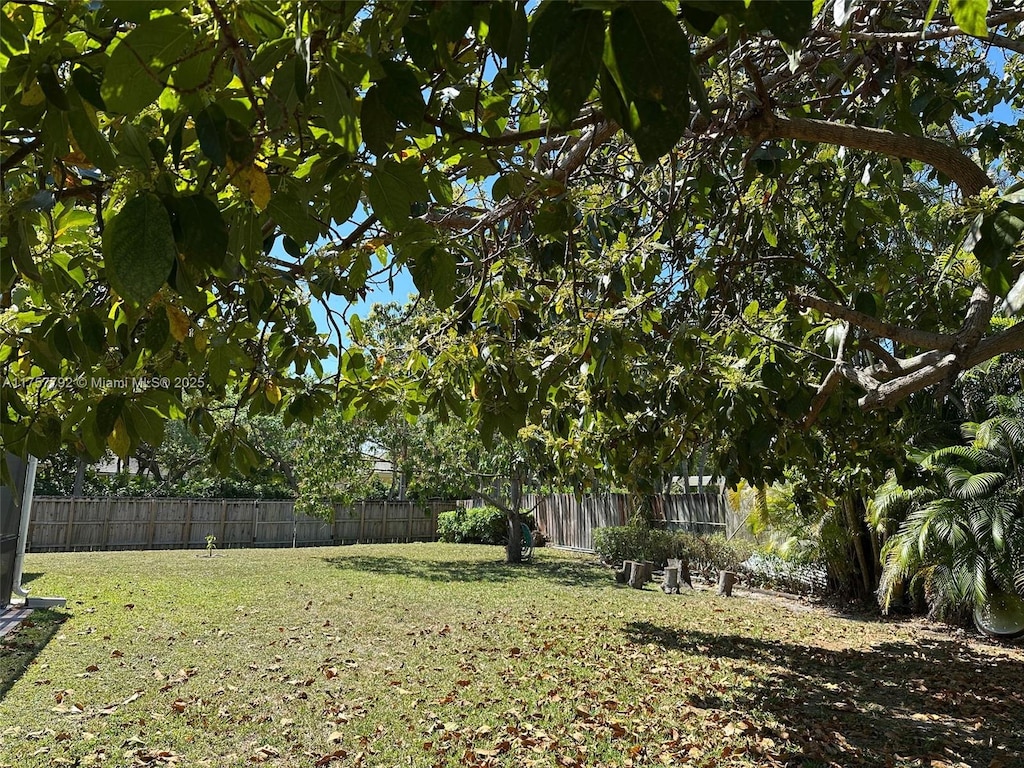 view of yard with a fenced backyard