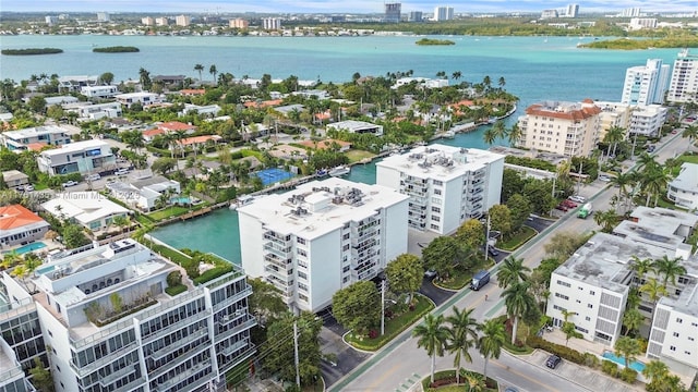 aerial view with a view of city and a water view