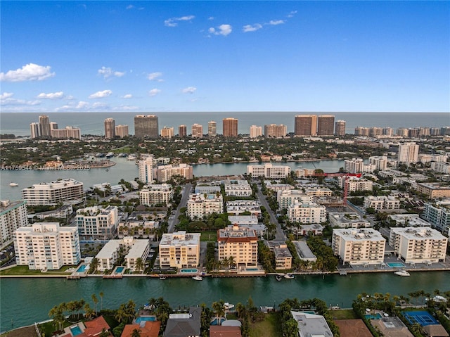 bird's eye view with a water view and a city view