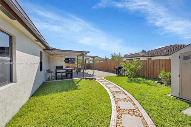 view of yard featuring a patio and a fenced backyard