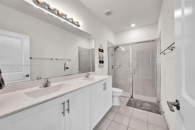 bathroom featuring a sink, visible vents, and a shower stall