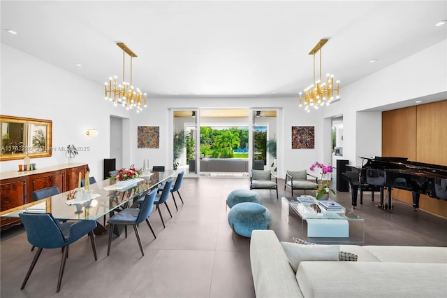 living room featuring recessed lighting and a chandelier