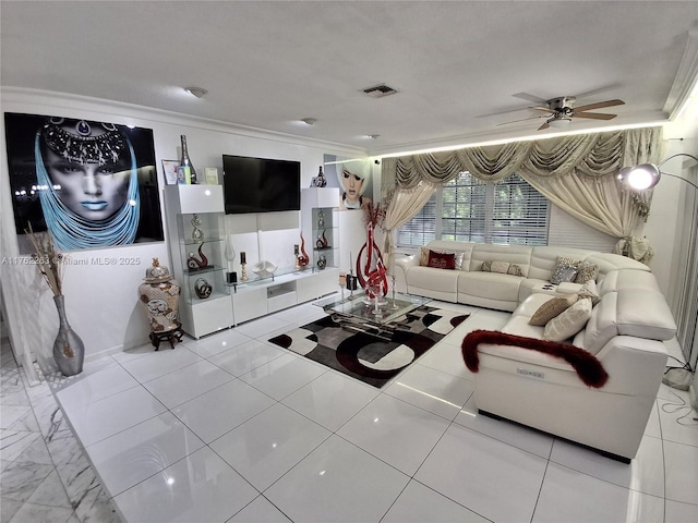 4511 Queen Palm Ln, Tamarac, FL 33319 - living room featuring a ceiling fan and crown molding