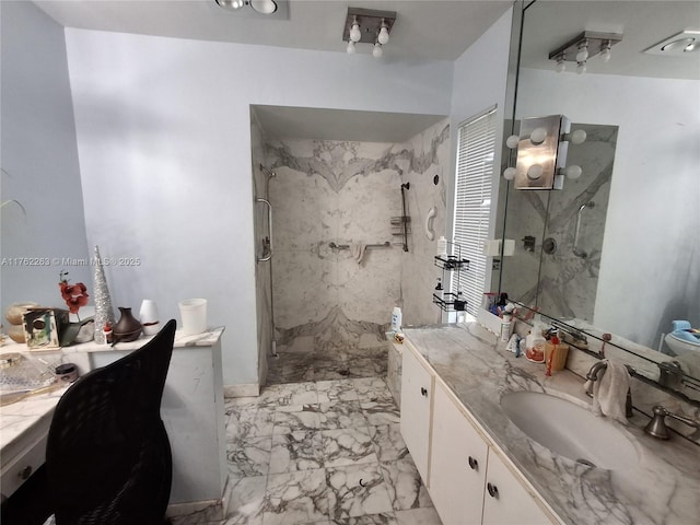 4511 Queen Palm Ln, Tamarac, FL 33319 - full bath featuring a marble finish shower, marble finish floors, and vanity