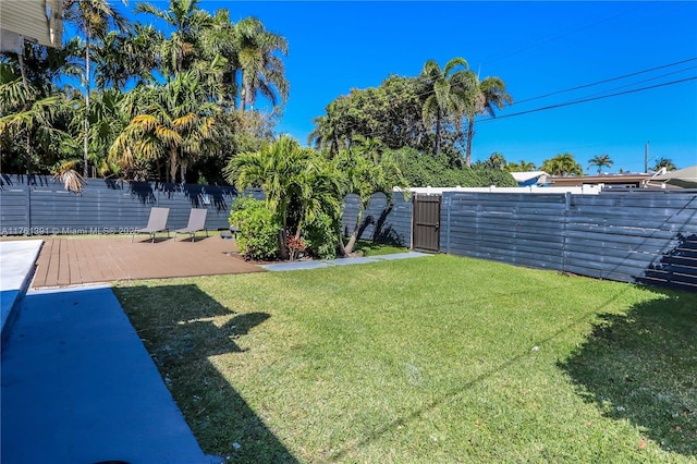 view of yard with a fenced backyard