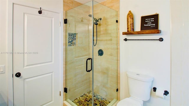 full bathroom featuring toilet and a stall shower