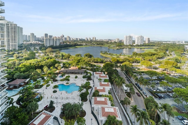 bird's eye view with a view of city and a water view