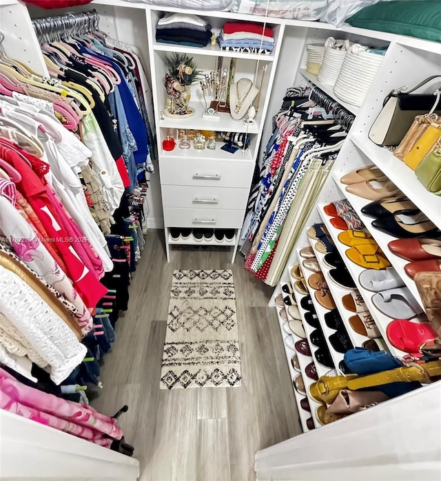 spacious closet with wood finished floors