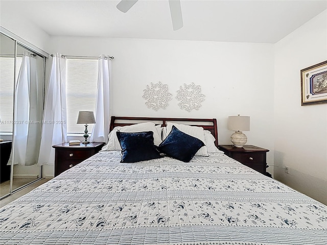 bedroom featuring a closet and ceiling fan