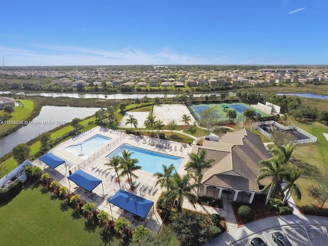 aerial view with a water view