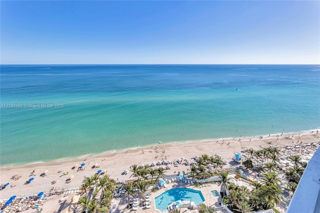 bird's eye view with a beach view and a water view