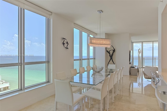 dining area with a water view