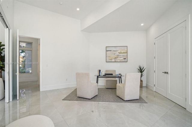 home office featuring recessed lighting and baseboards