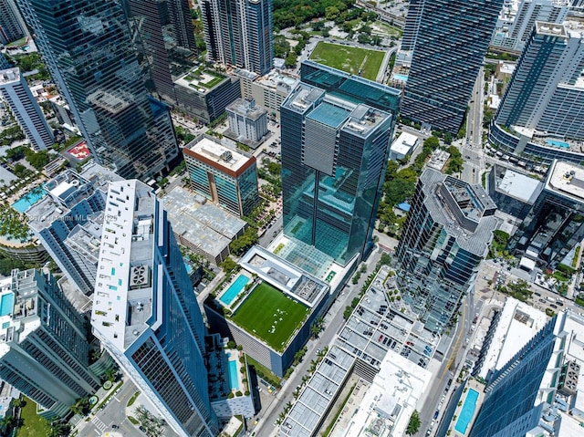 bird's eye view with a city view