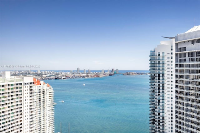 view of water feature with a view of city