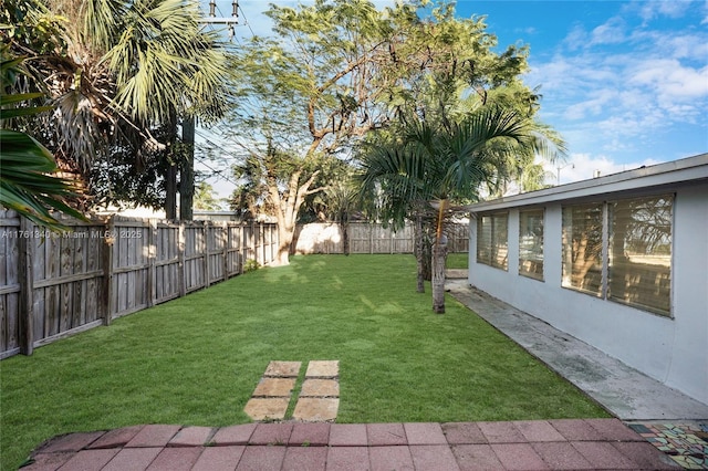 view of yard with a fenced backyard