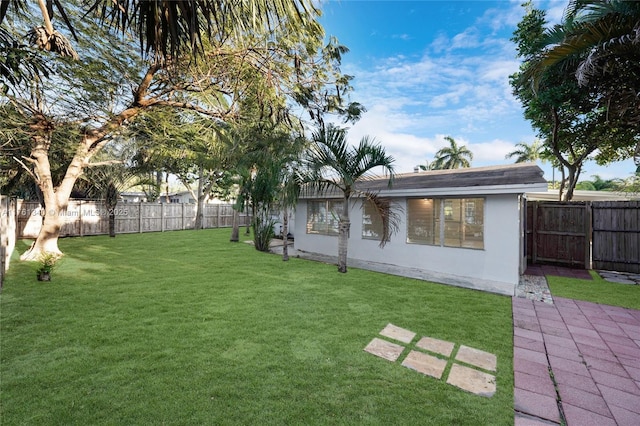 view of yard with a patio area and a fenced backyard